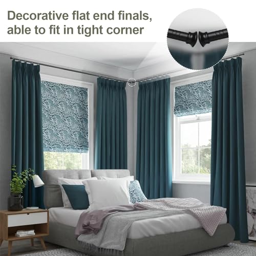 Black Curtain Rods for Windows - 5/8”Heavy Duty Stainless Steel Drapery Rod for Kitchen Bedroom Living Room Bathroom Outdoor Patio,28-76 inch Adjustable Curtain Pole with Modern Flat End